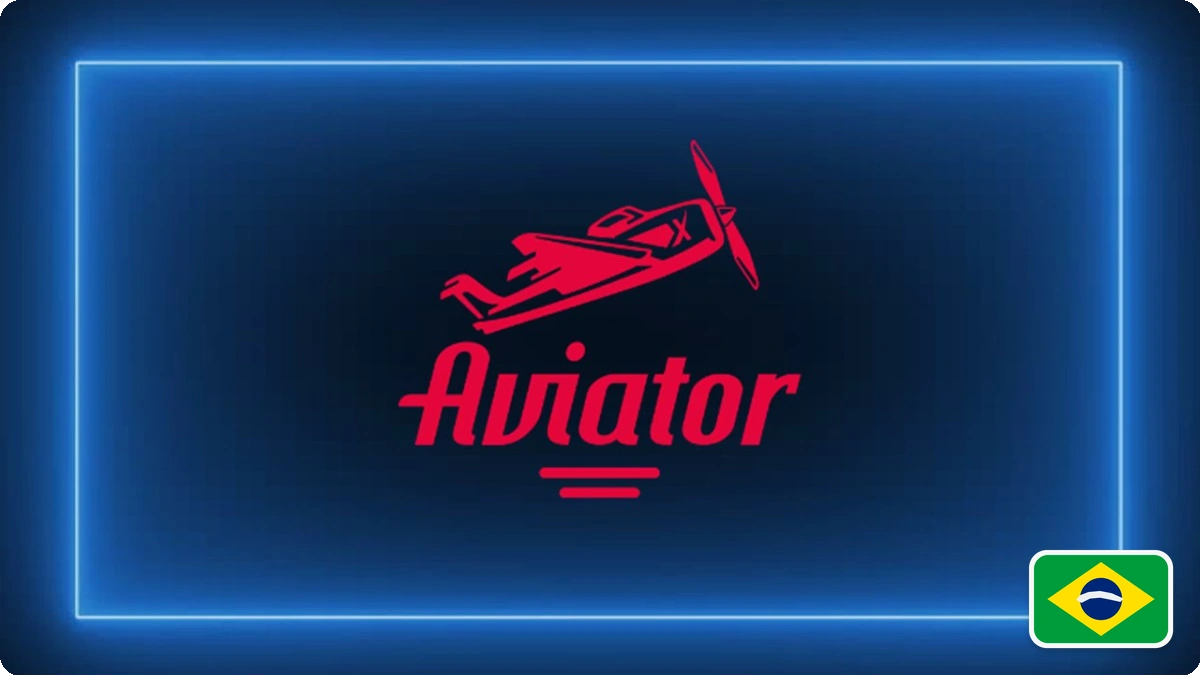Logo neon azul do Aviator usado como apoio visual para a experiência online do jogo